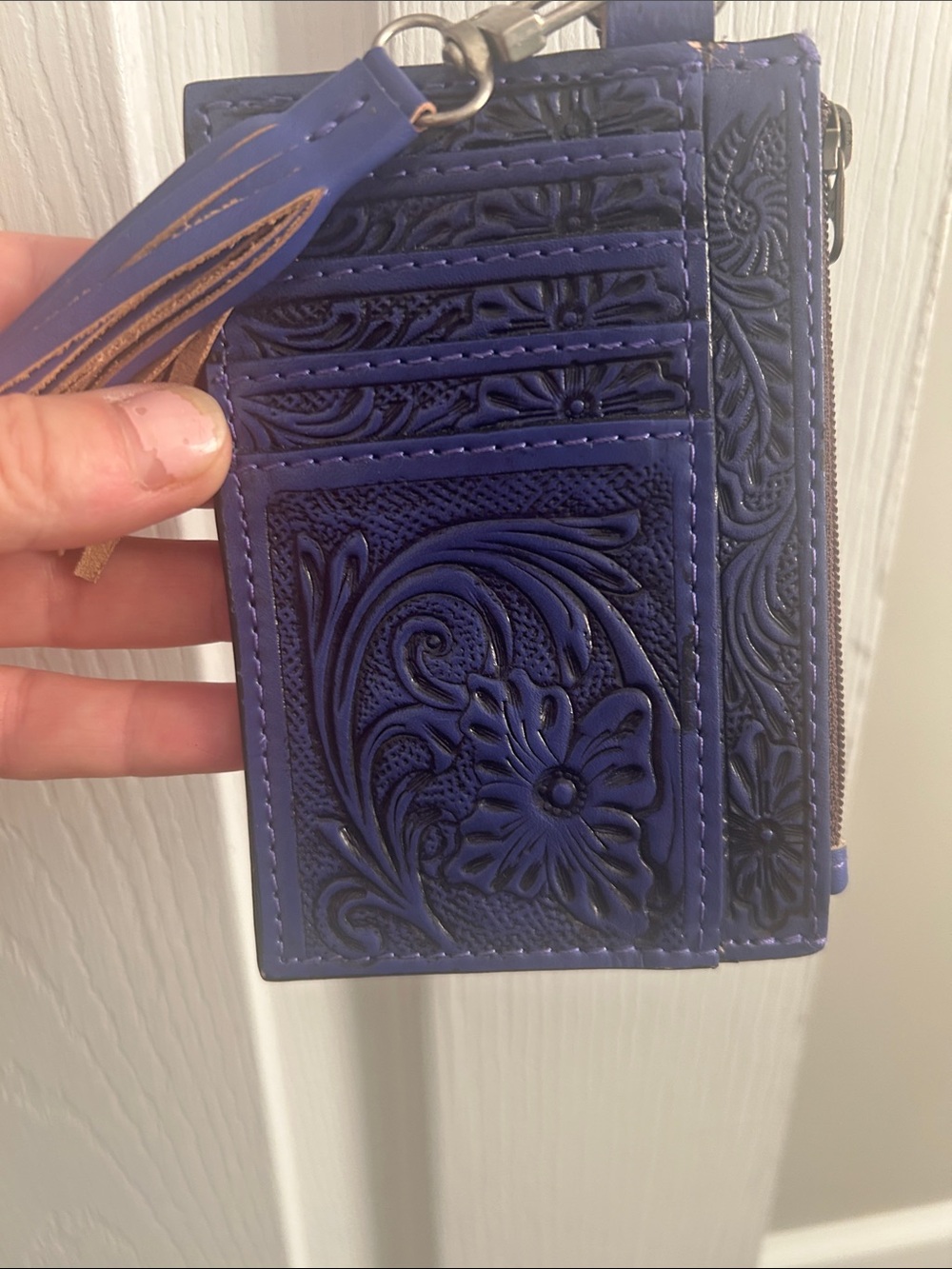 Purple leather Embossed Floral Card Wallet